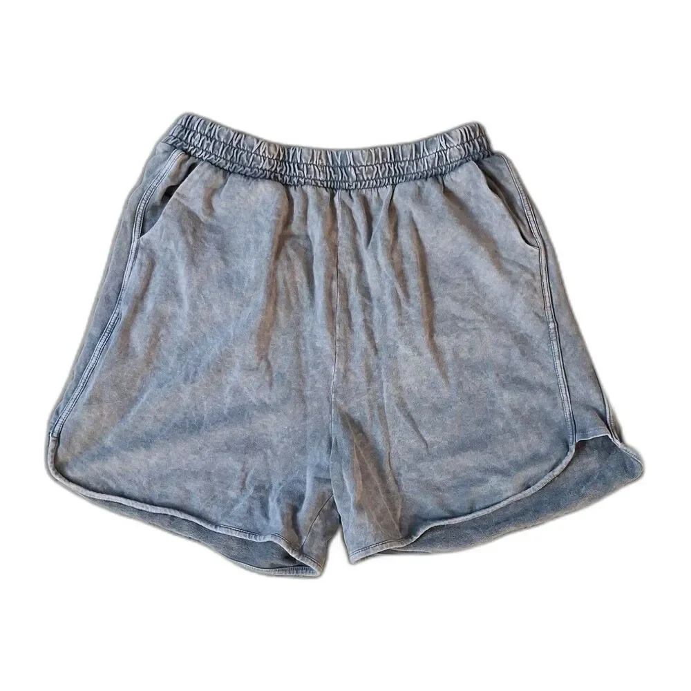 Three Bird Nest Gray Mineral Wash Relaxed Lounge Shorts Med Festival Cozycore